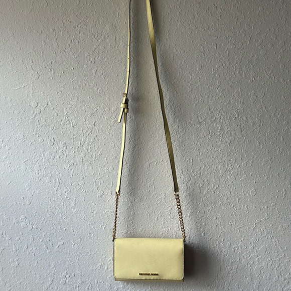 Michael Kors Bag Wallet On A Chain Jet Set Crossbody Yellow Leather Gold Chain - Picture 2 of 10